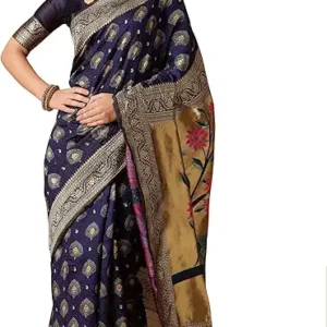 Women's Paithani Silk Blend Woven Saree With Blouse Piece